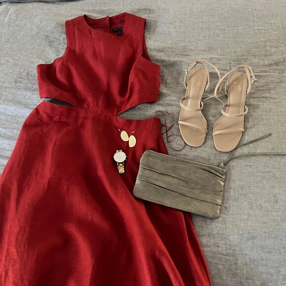 Banana Republic Lina Linen Cutout Midi Dress, Size 12, Red Embers - Picture 5 of 5